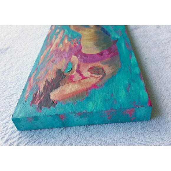 "Like a Fish" Original Oil Painting on Cradled Wood Panel 12"w x 6"h x 0.8"d - Picture 3 of 5